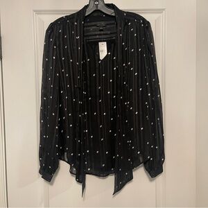 Ann Taylor Black and White Polka Dot Bow Blouse